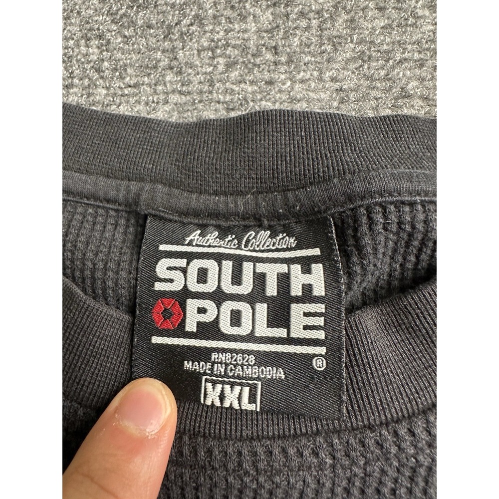 Mens South Pole Black Waffle Knit Thermal Long Sleeve Shirt, Size 2XL - Picture 2 of 5